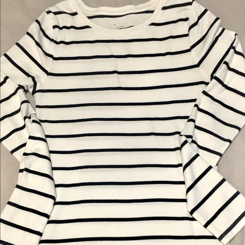 White with Black Stripes Long Sleeve T-Shirt